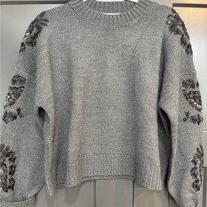 Splendid Gray Women's Sweater with Black Embellishments